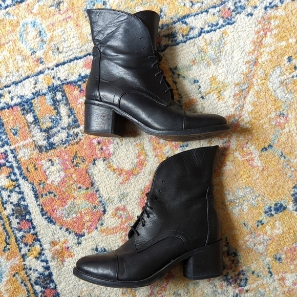 Latitude Femme Classic Genuine Leather Lace Up Block Heeled Ankle Boots Black 37 - Picture 6 of 16